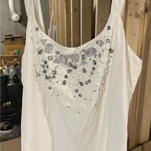 White House Black Market Silver Embellished Sleeveless Tank Top